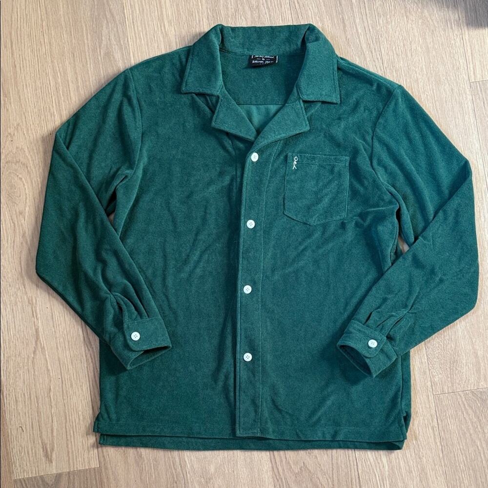 Barstool Sports Sad Boy Season Green Terrycloth Button-Up Short Sleeve Shirt Lg